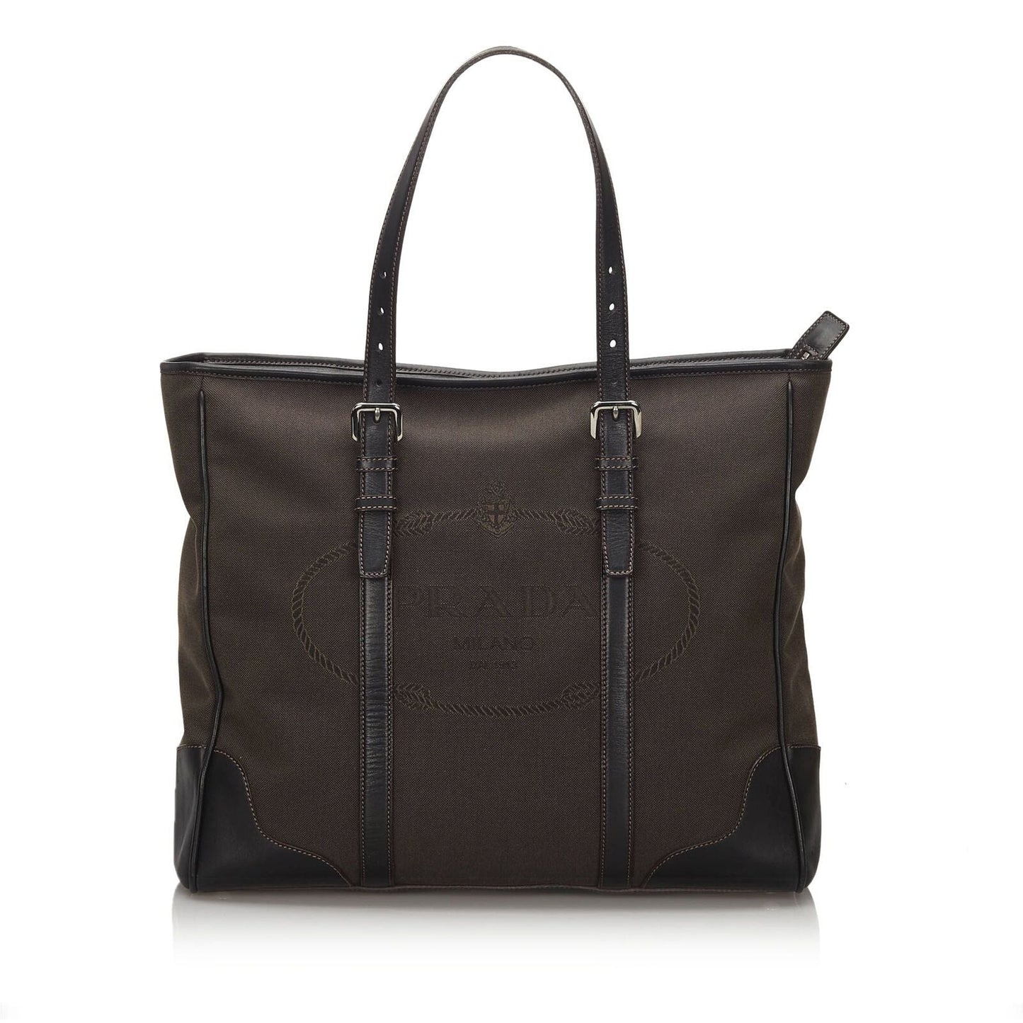 Prada Dark Fabric Canapa Tote Bag Italy Canvas Brown Tote Bag Italy