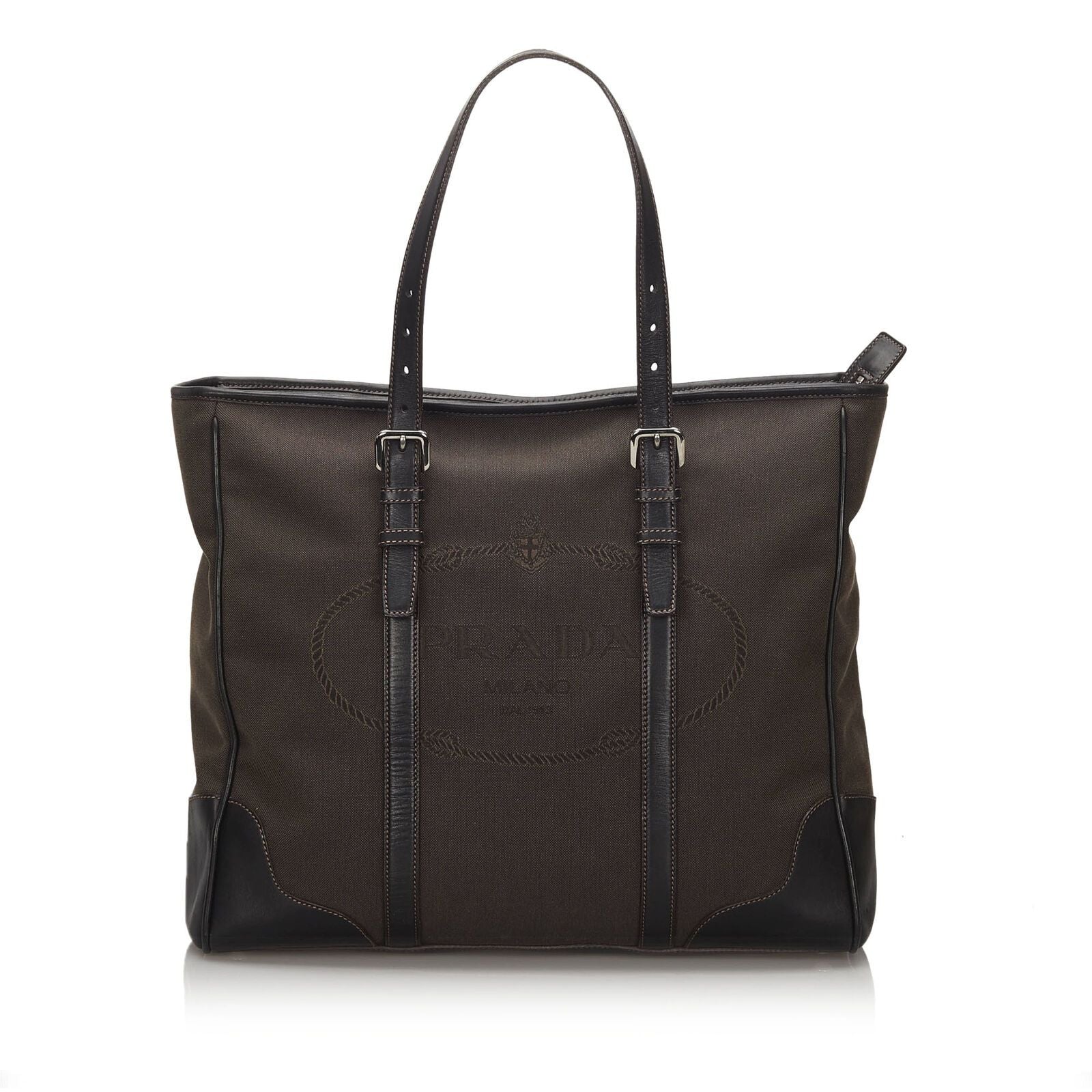 Prada Dark Fabric Canapa Tote Bag Italy Canvas Brown Tote Bag Italy