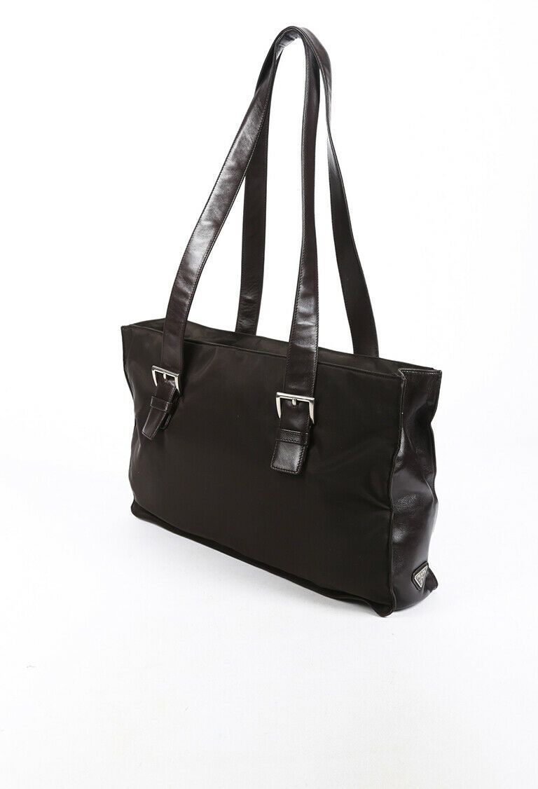 Prada Bag Tote Leather Nylon Brown Tote Bag