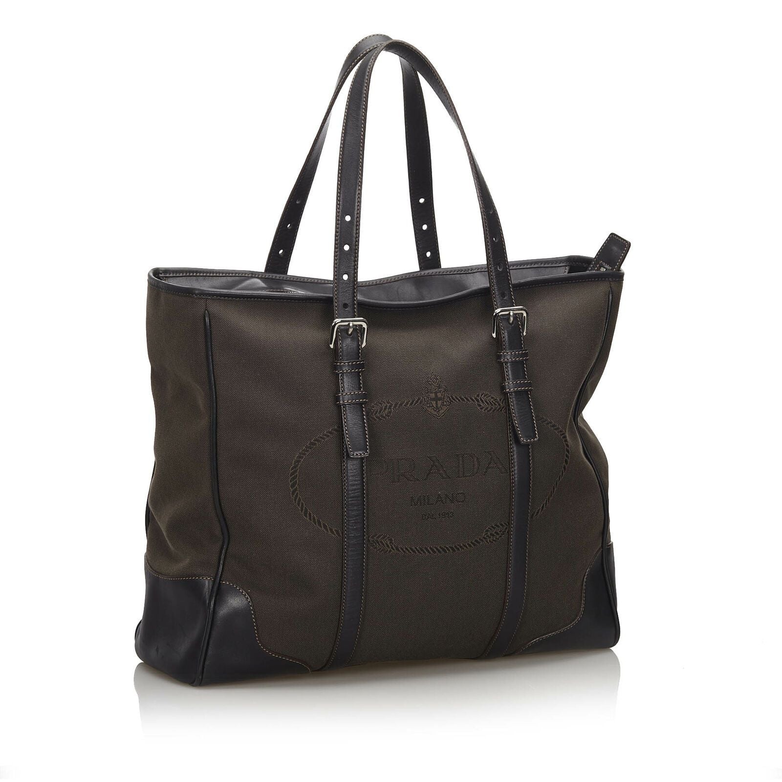 Prada Dark Fabric Canapa Tote Bag Italy Canvas Brown