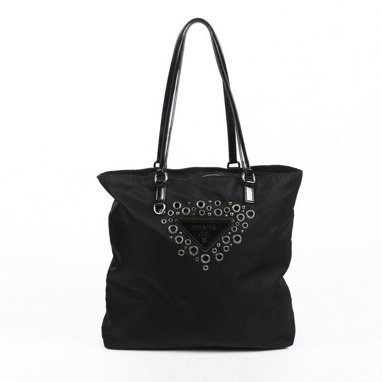 Prada Bag Tessuto Grommet Tote Nylon Black Logo Tote Bag