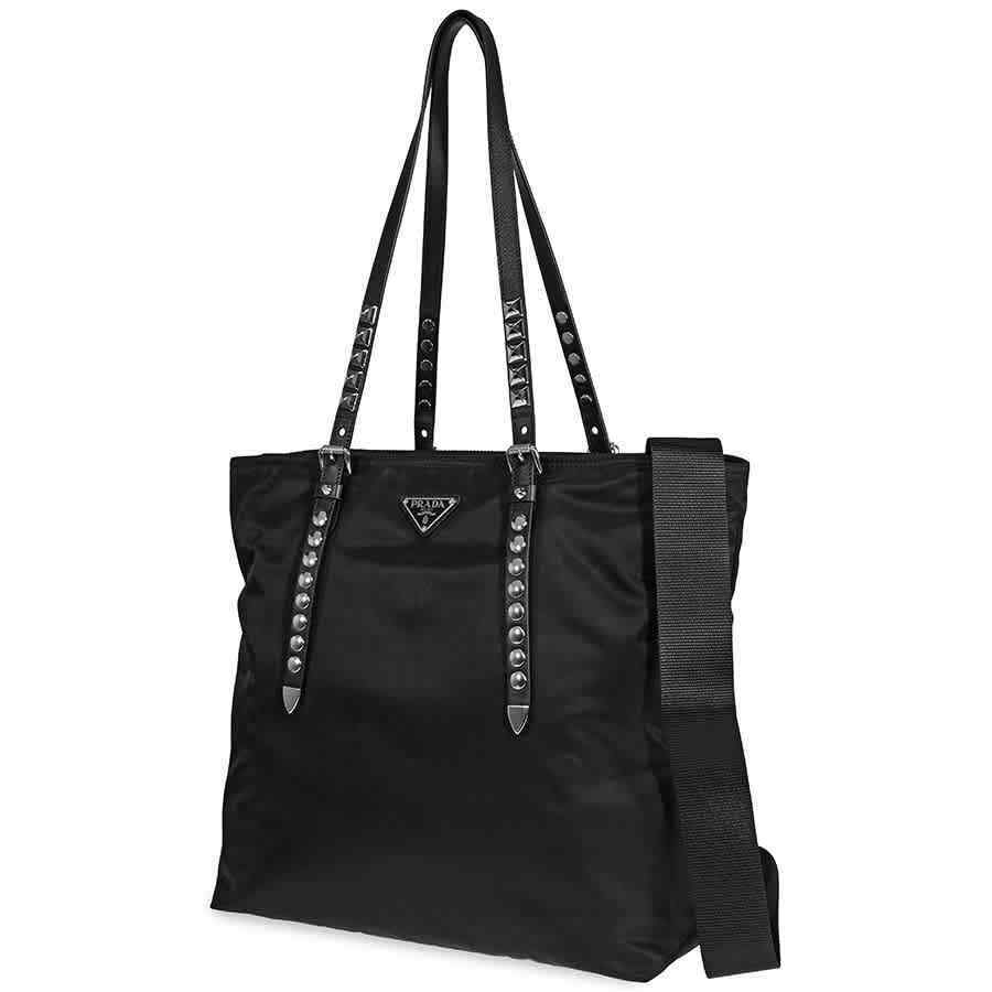Prada Tote Obo 2Byb Nylon Black Silver Tote Bag