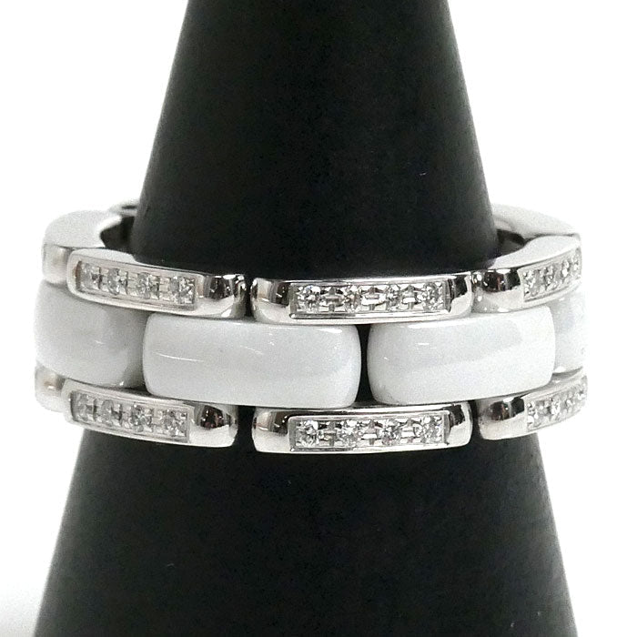 Chanel Ultra Collection Au750 White Gold White Ceramic Ring Size 14.5