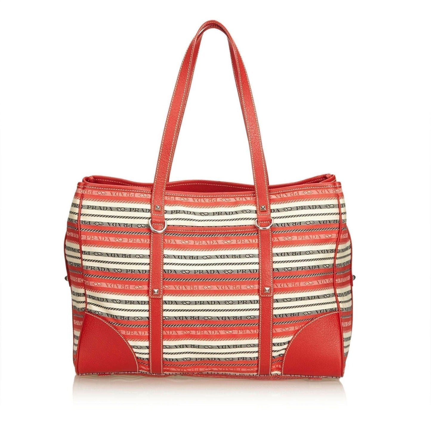 Prada Jacquard Fabric Striped Tote Bag Italy Red