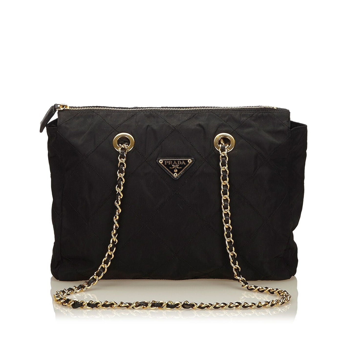 Prada Fabric Tote Bag Italy Nylon Quilted Black