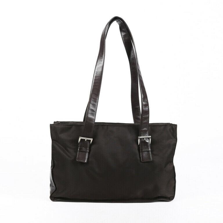 Prada Bag Tote Leather Nylon Brown Tote Bag