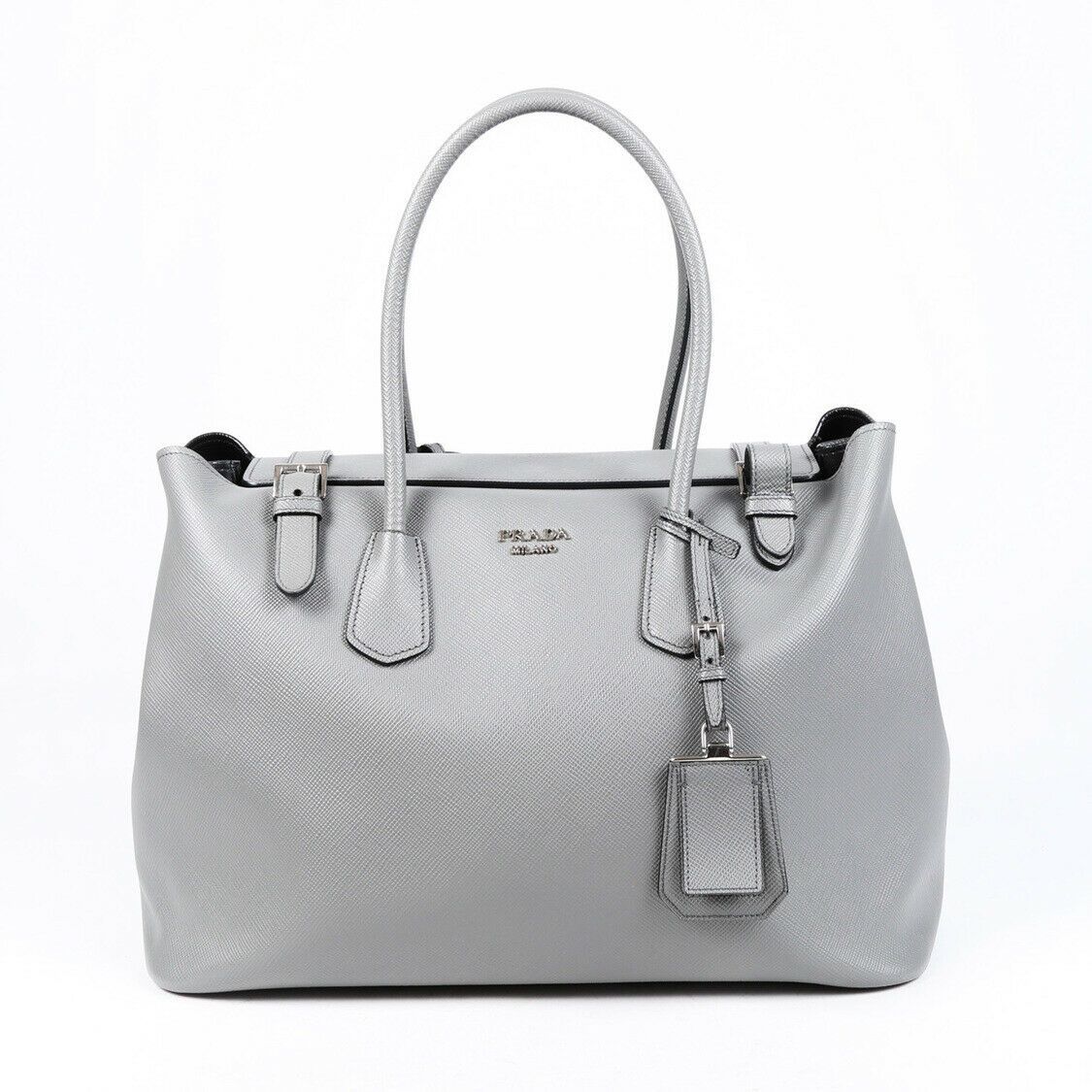 Prada Bag Tote Leather Saffiano Gray Tote Bag