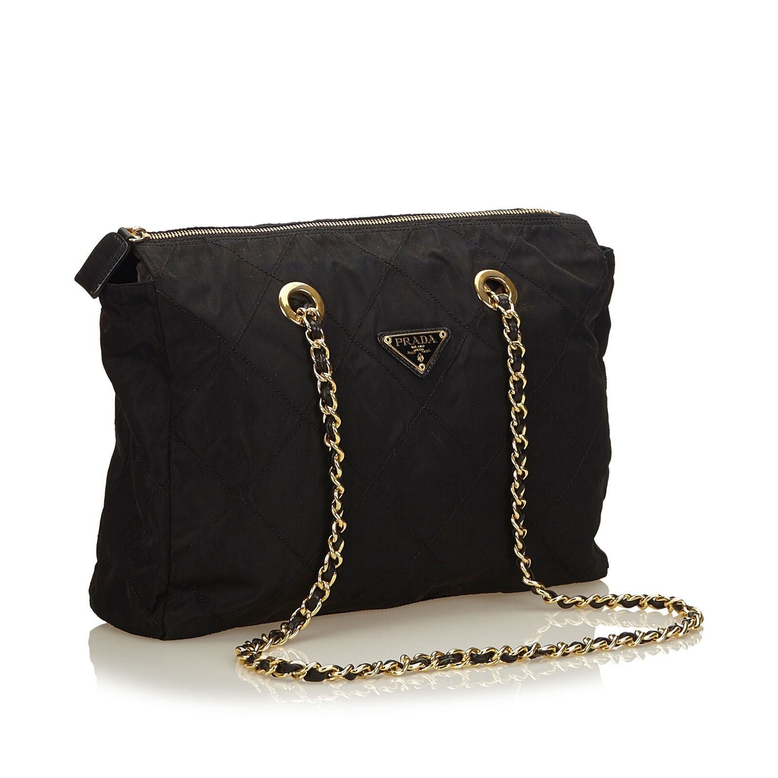 Prada Fabric Tote Bag Italy Nylon Quilted Black