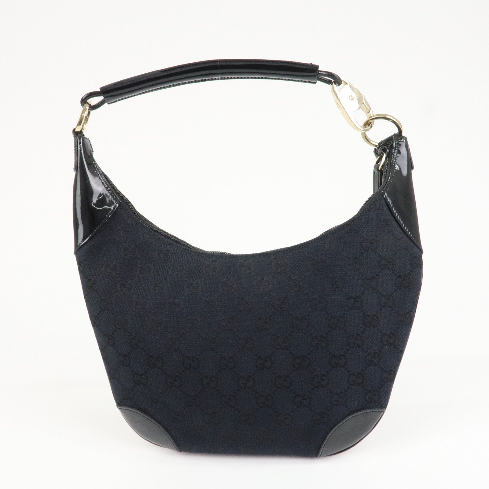 GUCCI GG Canvas Patent Leather Shoulder Bag Black 001.4158