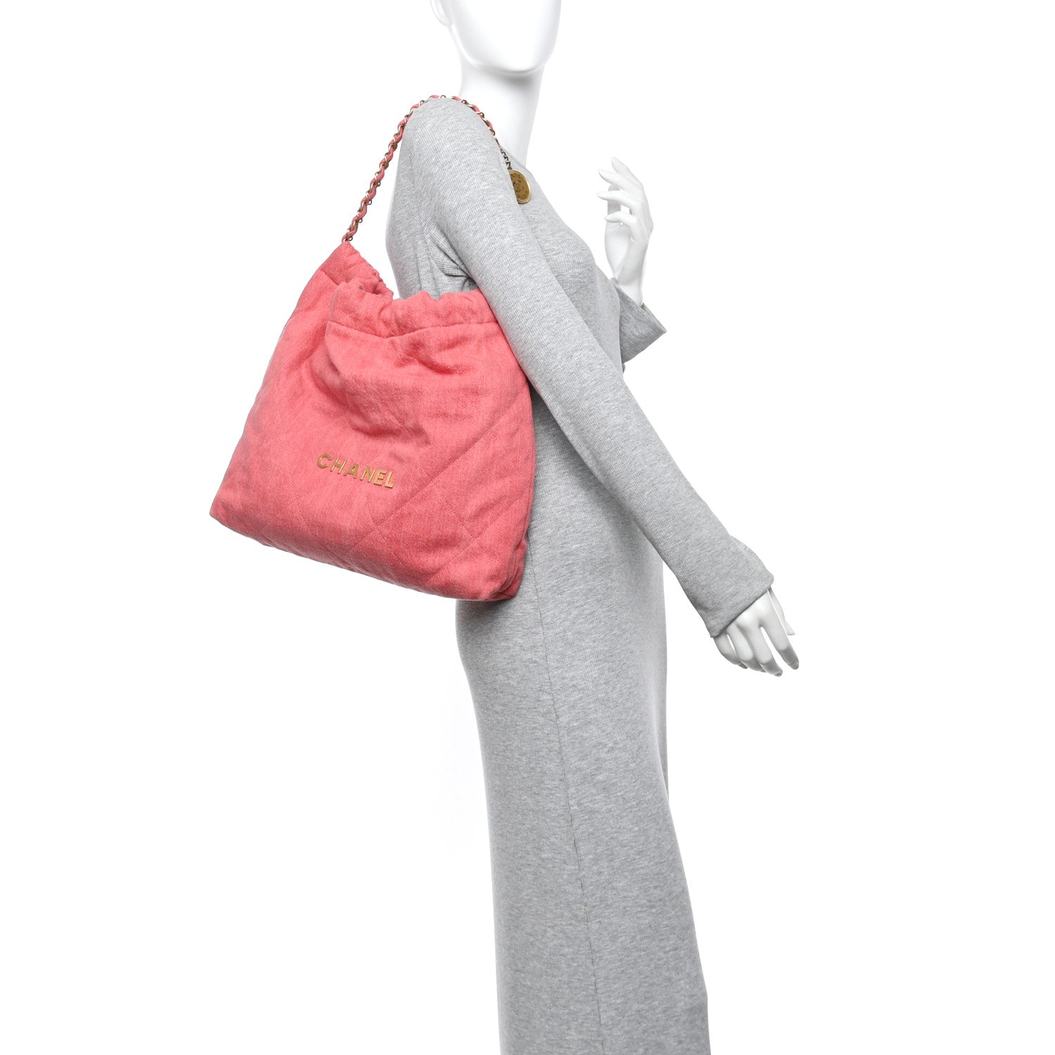 Chanel Washed Denim Quilted 22 Red Bag