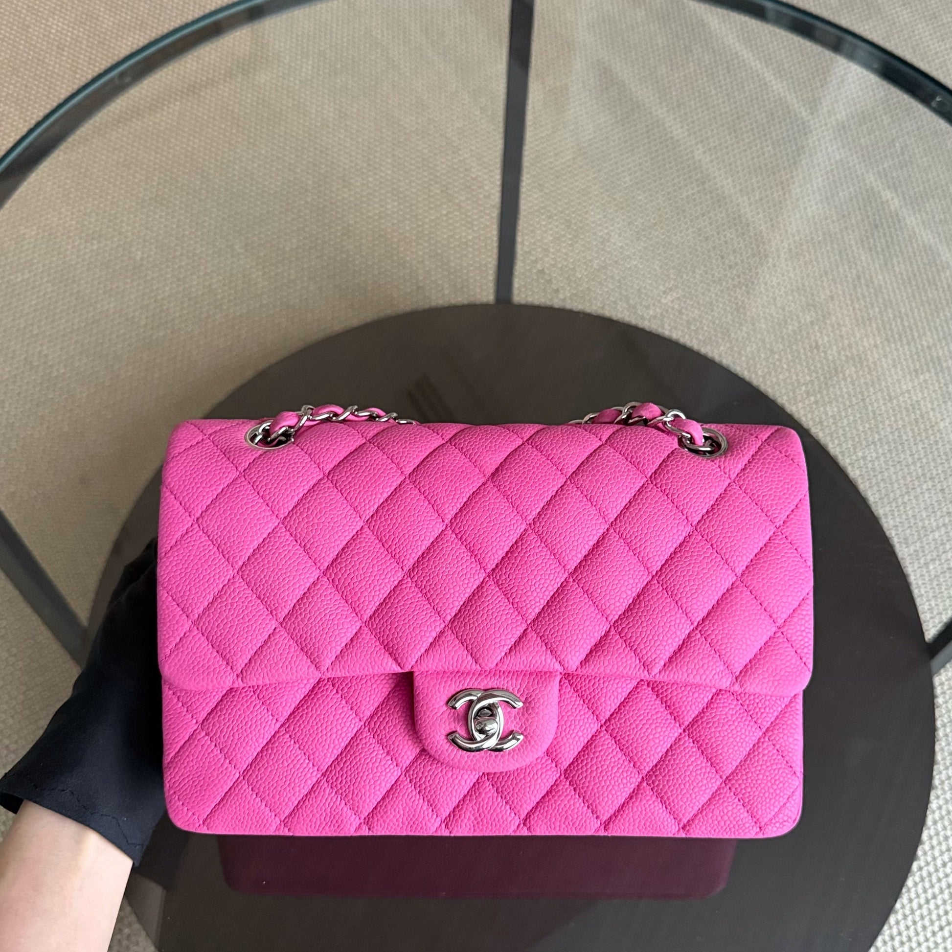 Chanel Classic Flap Medium - Caviar Iridescent 25CM Quilted Pink Silver Hardware Series 18