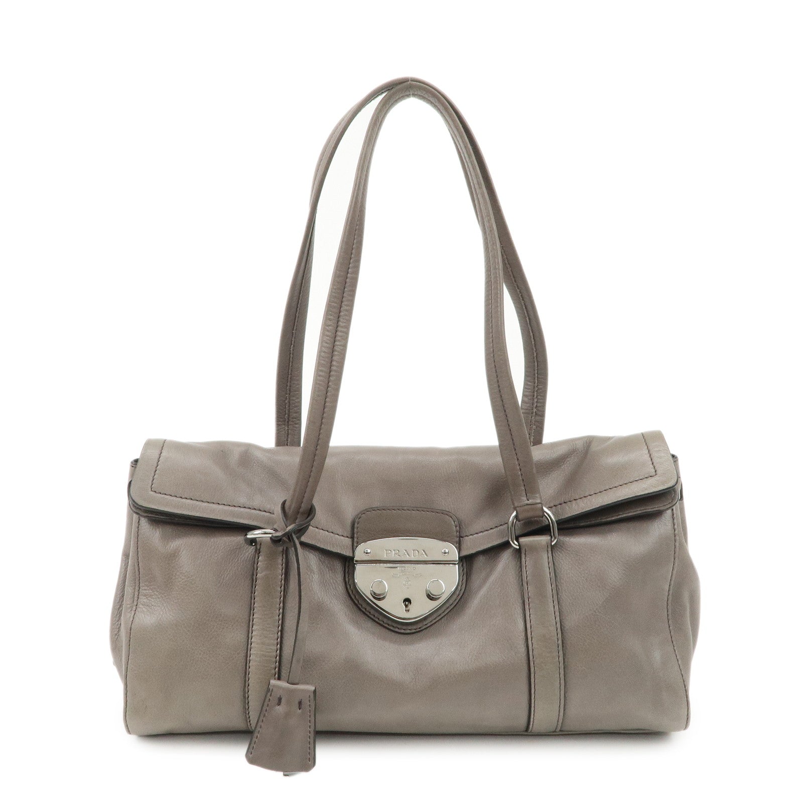 Shoulder Bag Triangle Leather Gray Logo