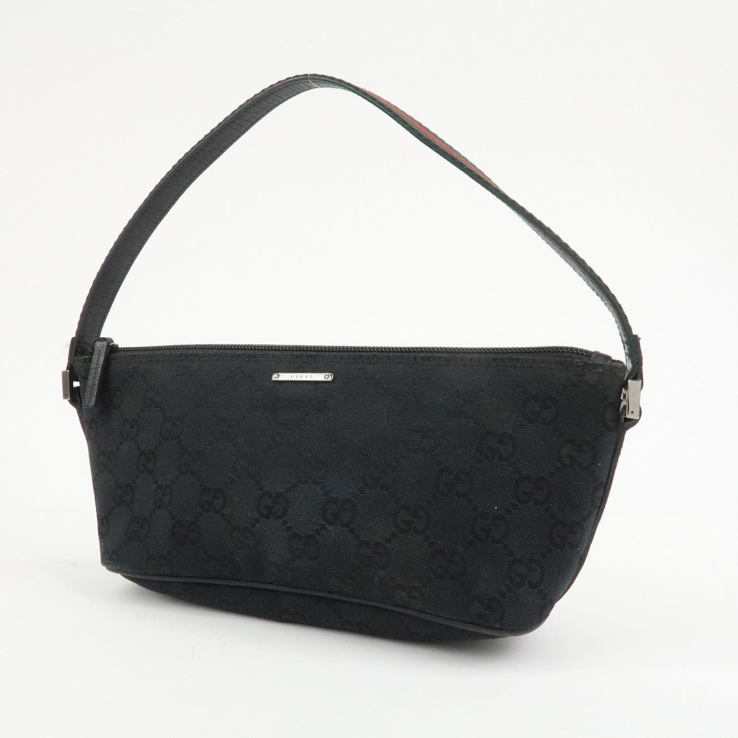 GUCCI Sherry Boat Bag GG Canvas Leather Hand Bag Black 141809