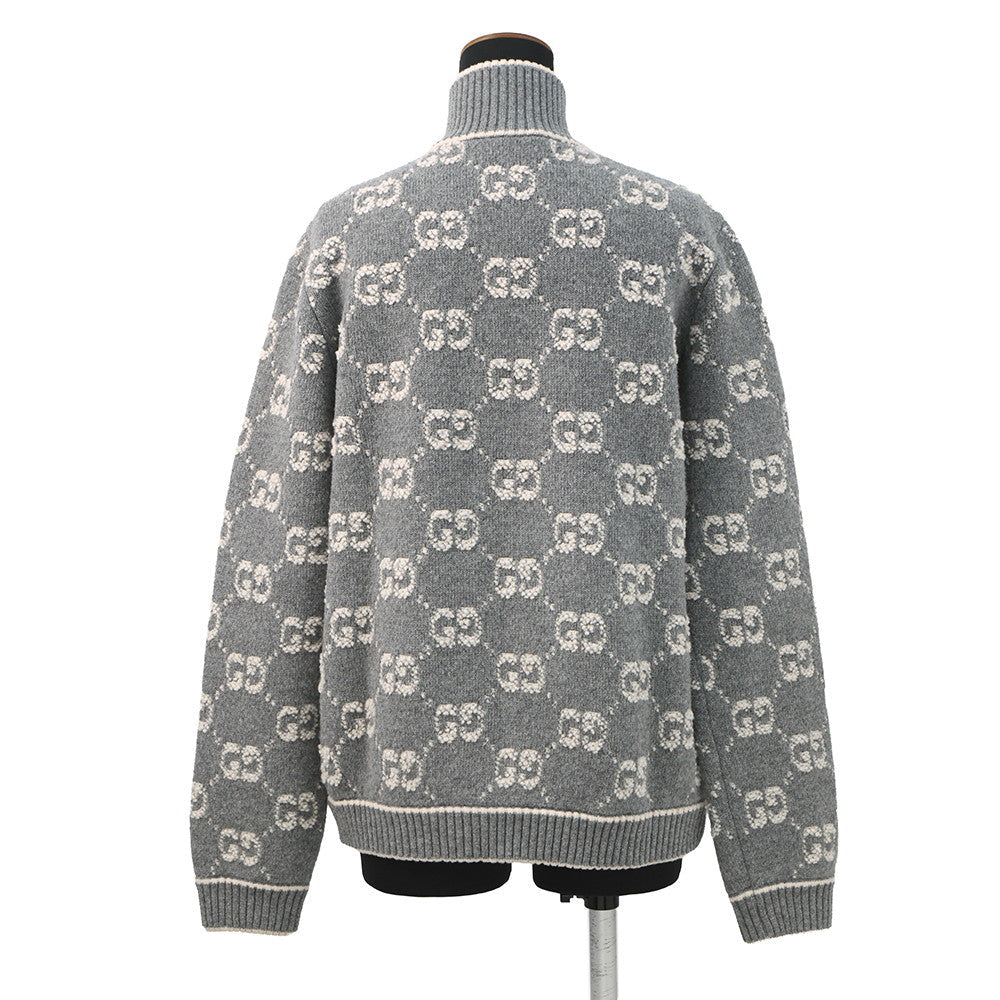 GUCCI GG Jacquard boucle stitch cardigan Size M Gray/Ivory814285 Wool 100%