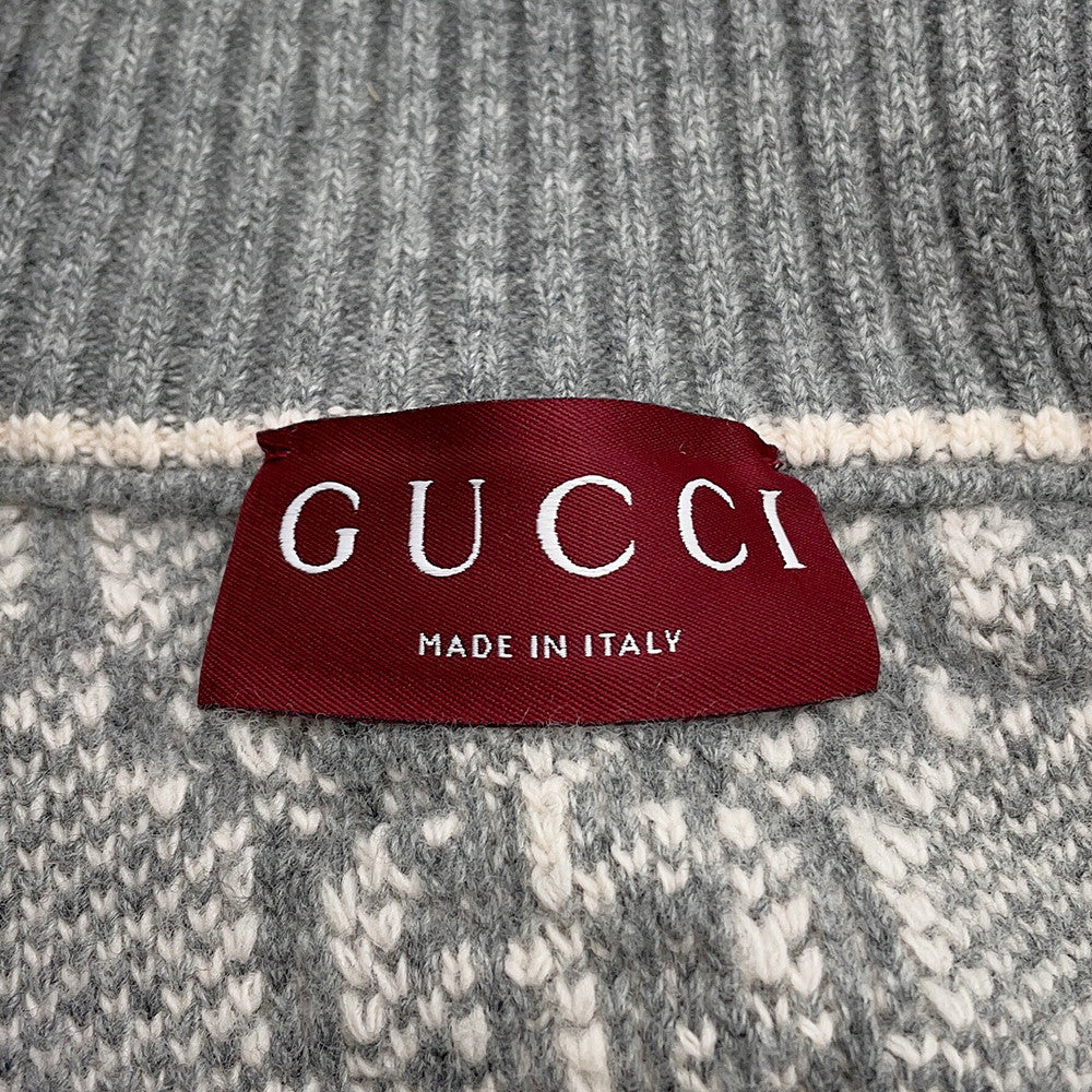 GUCCI GG Jacquard boucle stitch cardigan Size M Gray/Ivory814285 Wool 100%