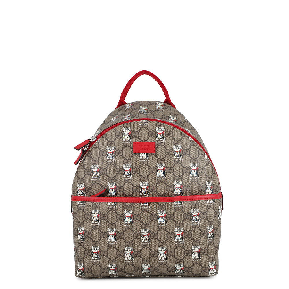 GUCCI Children's Print Cat GG Backpack Beige/Red782708 GG Supreme Leather