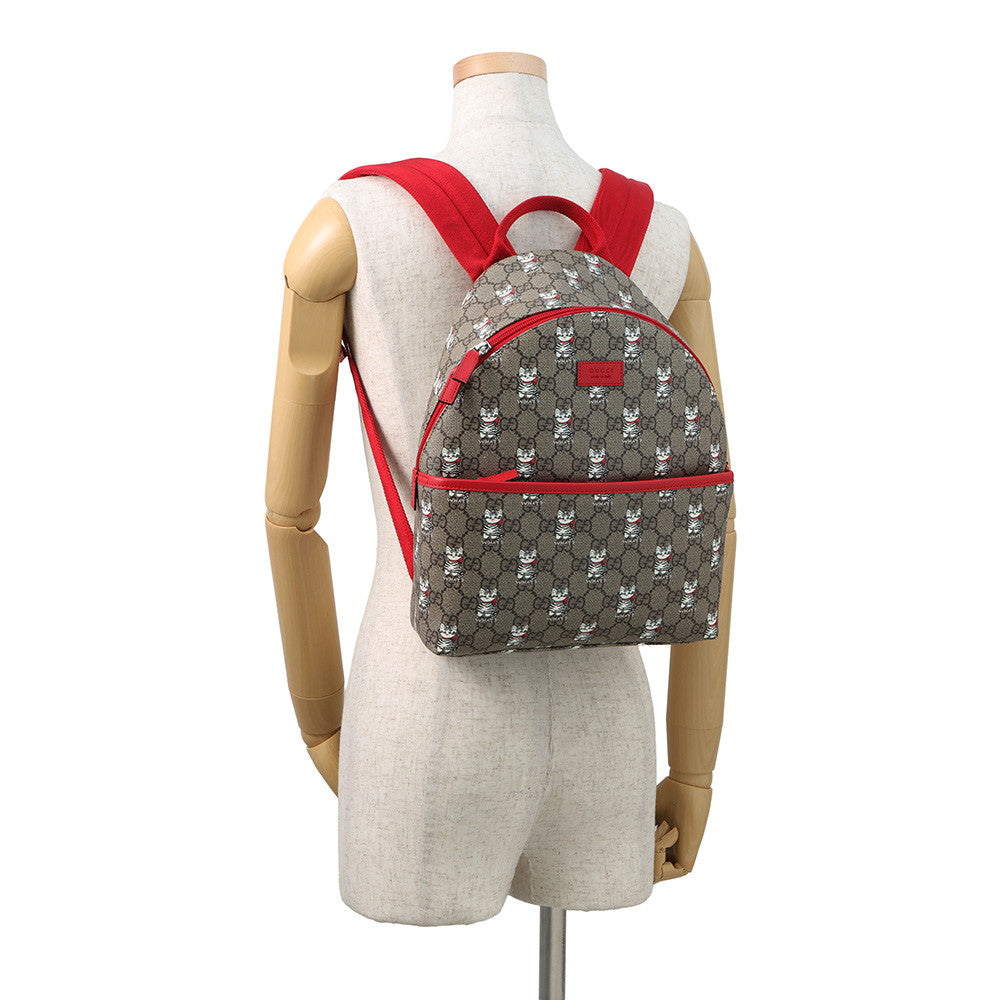 GUCCI Children's Print Cat GG Backpack Beige/Red782708 GG Supreme Leather