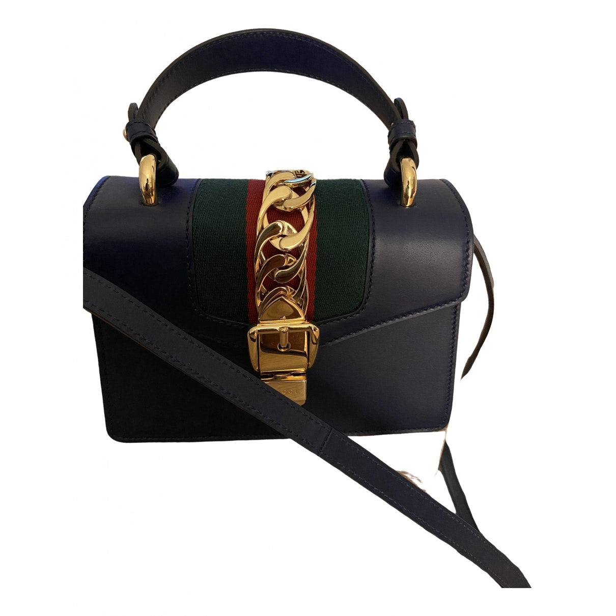Gucci sylvie blue leather handbag