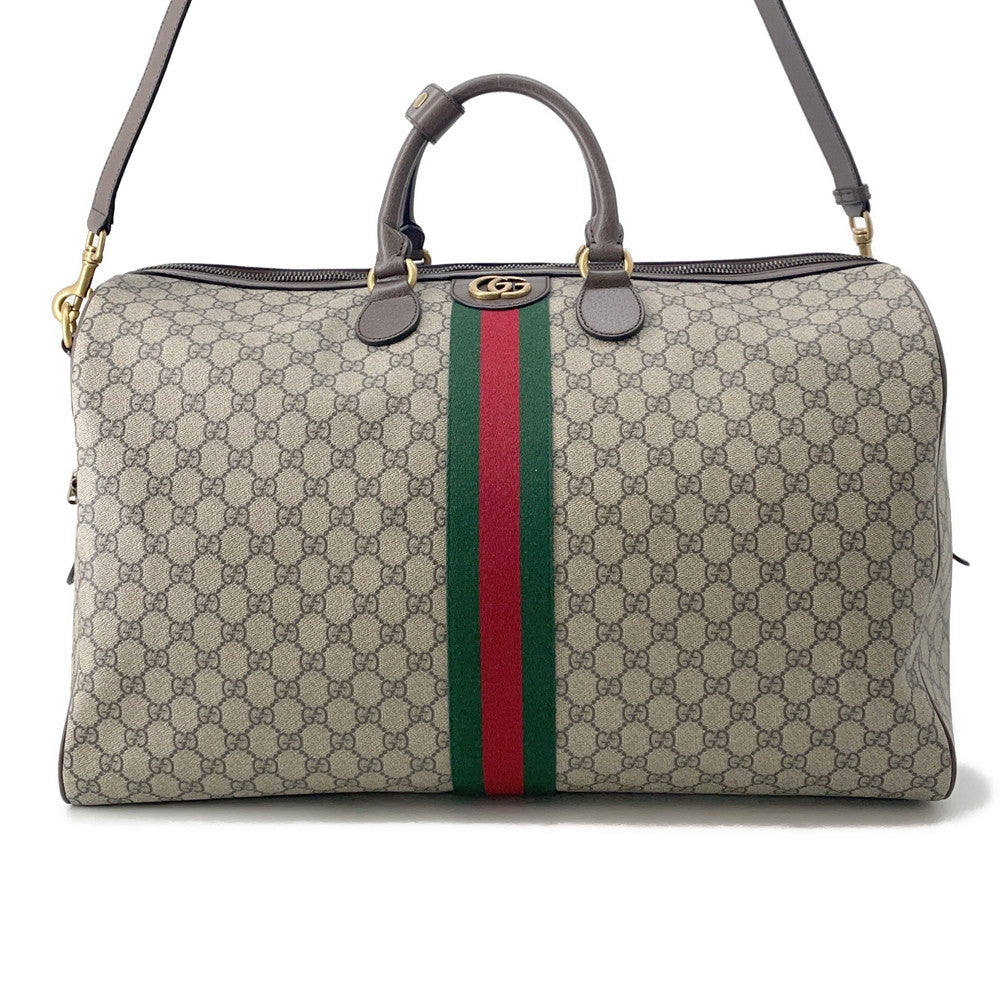 GUCCI GG Supreme Savoy Large Duffle Bag Beige/Brown/Green834458 GG Supreme Leather Size Large