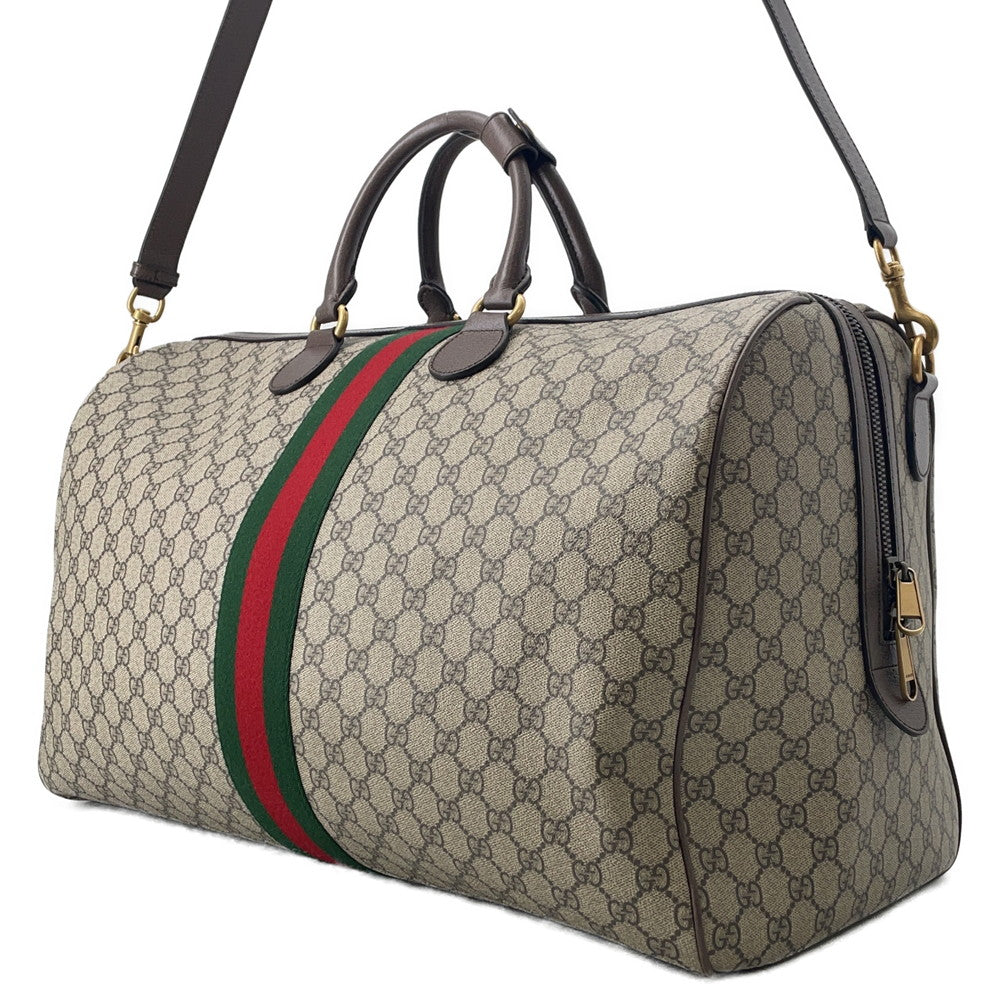 GUCCI GG Supreme Savoy Large Duffle Bag Beige/Brown/Green834458 GG Supreme Leather Size Large