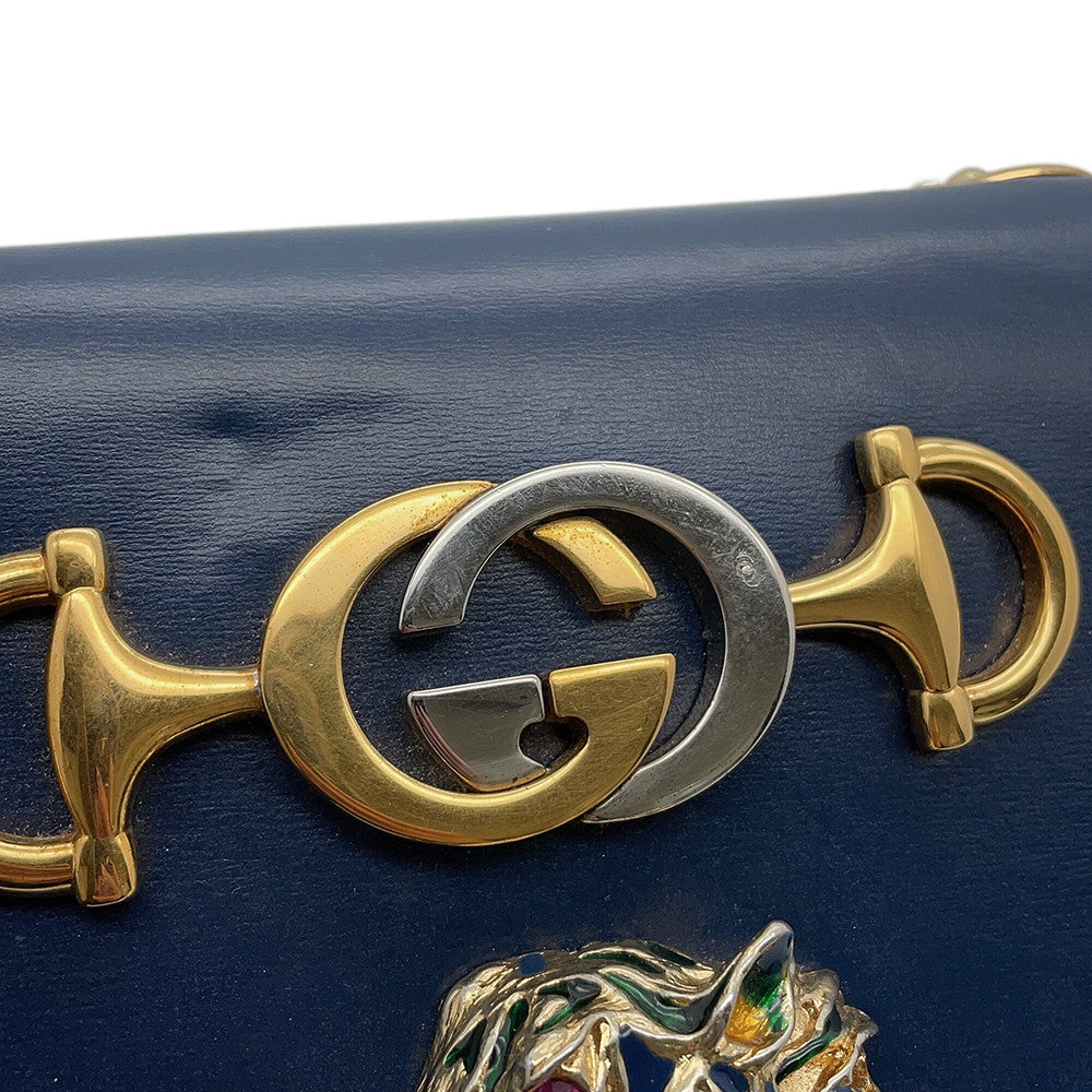 GUCCI Raja ChainShoulder Navy537241 Leather Size Medium