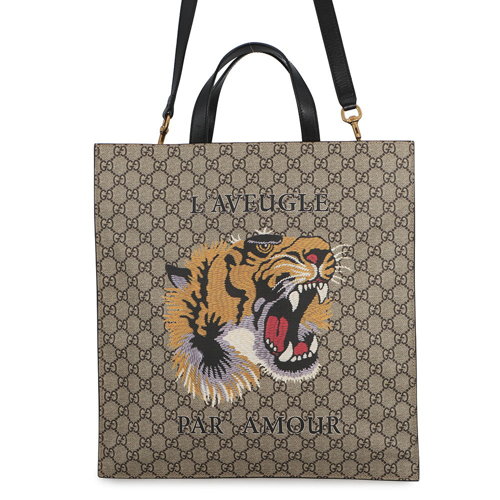 GUCCI GG Supreme TigerTote Bag Beige/Black450950 GG Supreme