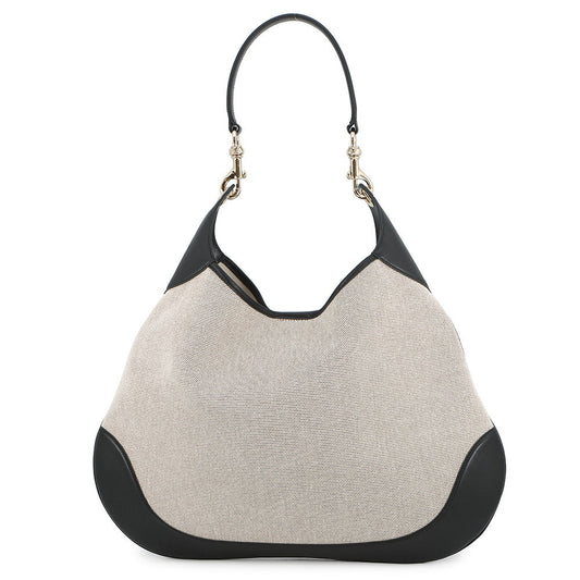 GUCCI one belt tote Beige/Black815924 Canvas Leather Size Medium