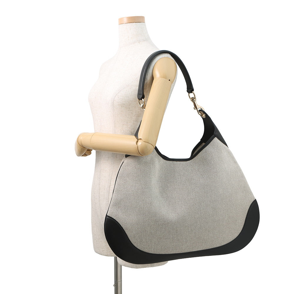 GUCCI one belt tote Beige/Black815924 Canvas Leather Size Medium