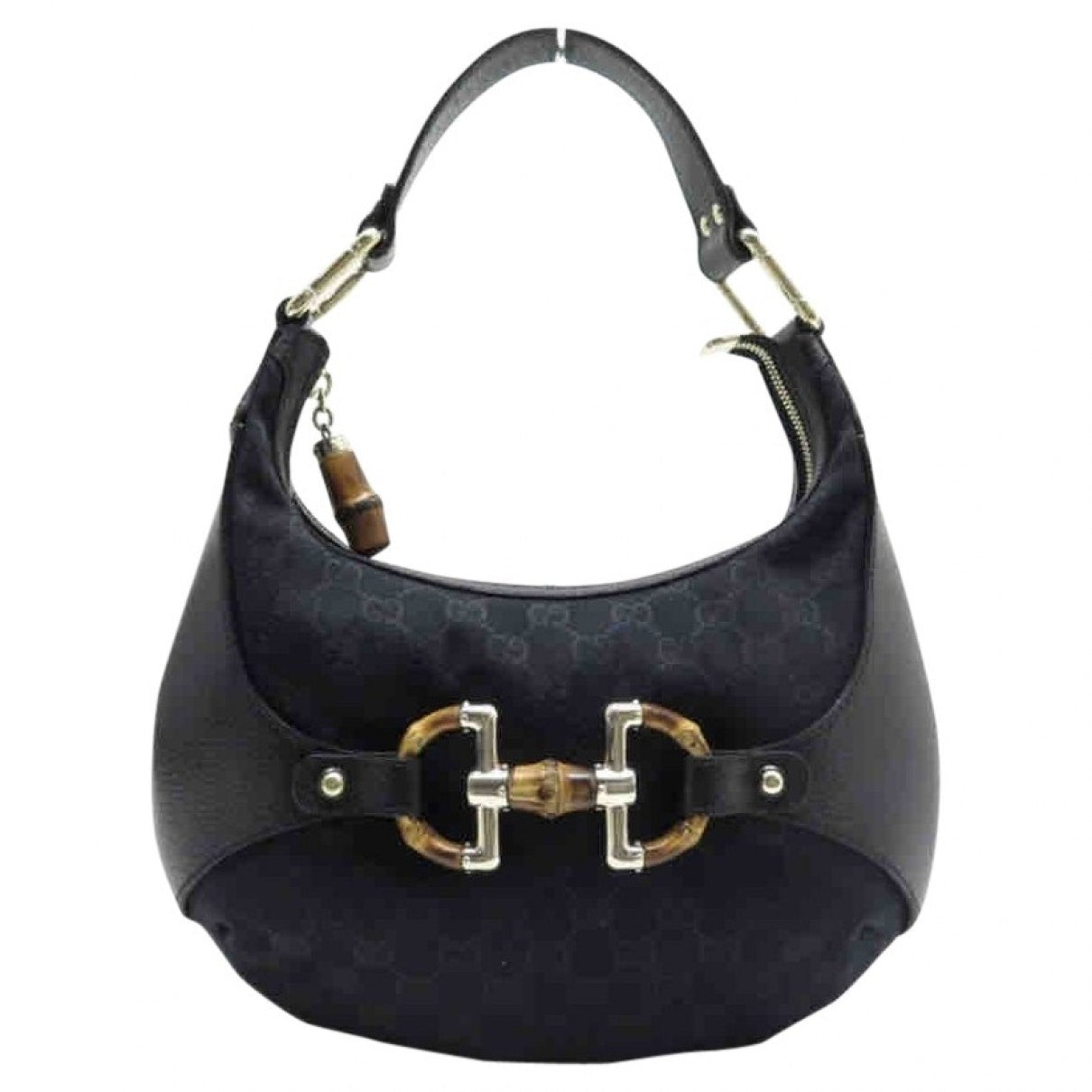 Gucci bamboo black cotton handbag