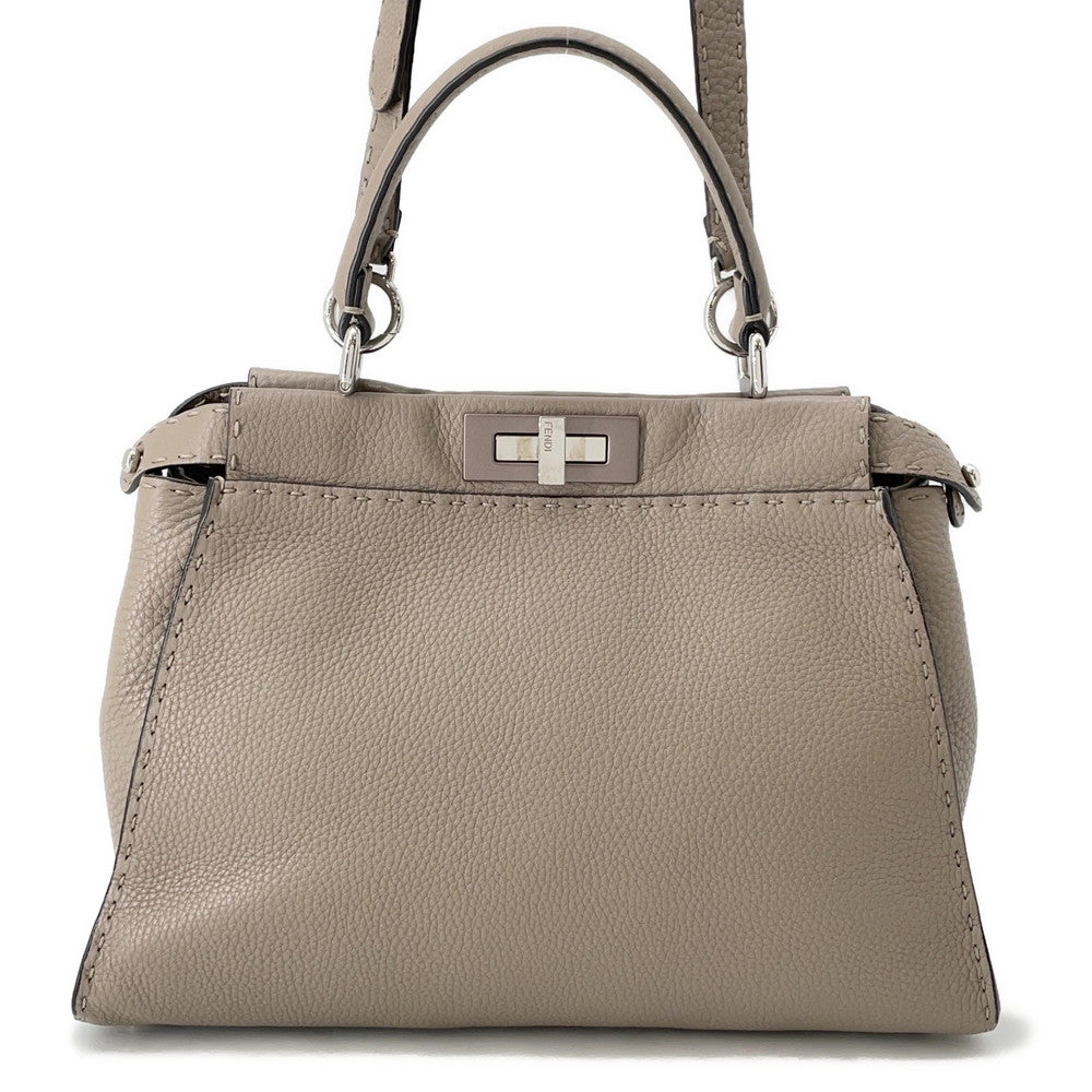 Fendi Peekaboo Selleria Greige8BN290 Leather Handbag