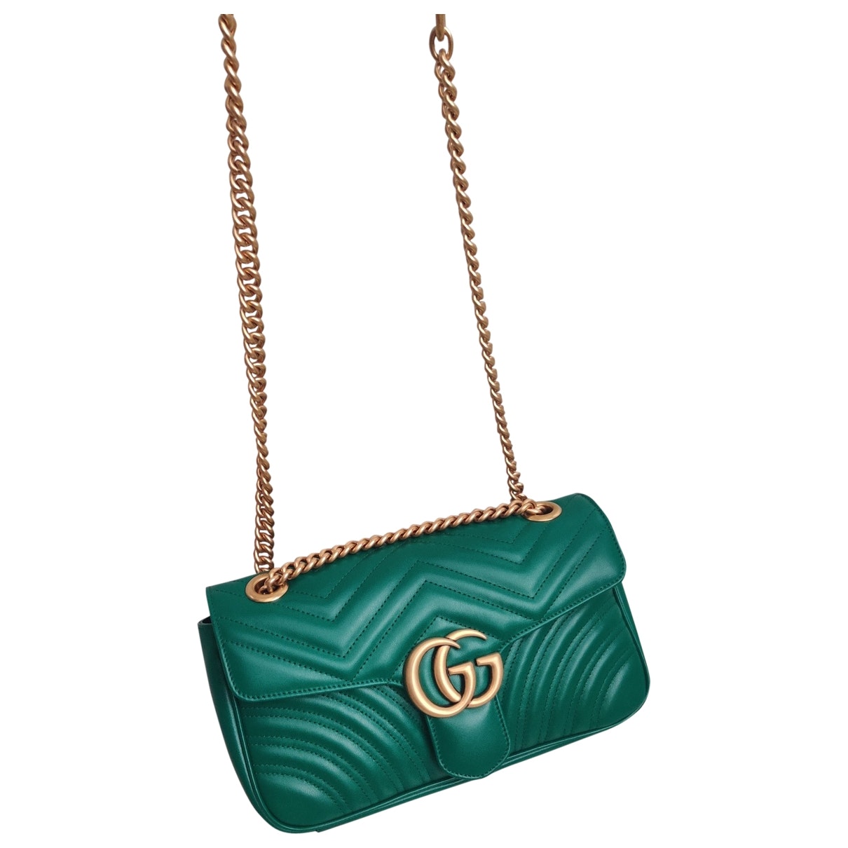Gucci marmont green leather handbag