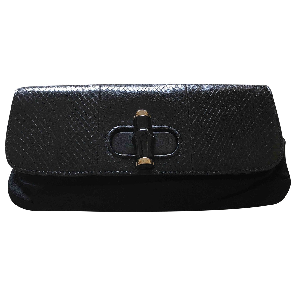 Gucci bamboo black python clutch bag