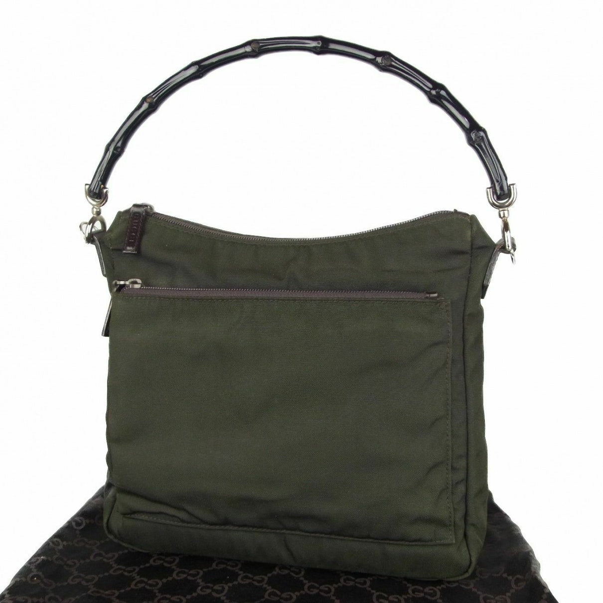 Gucci bamboo green leather handbag