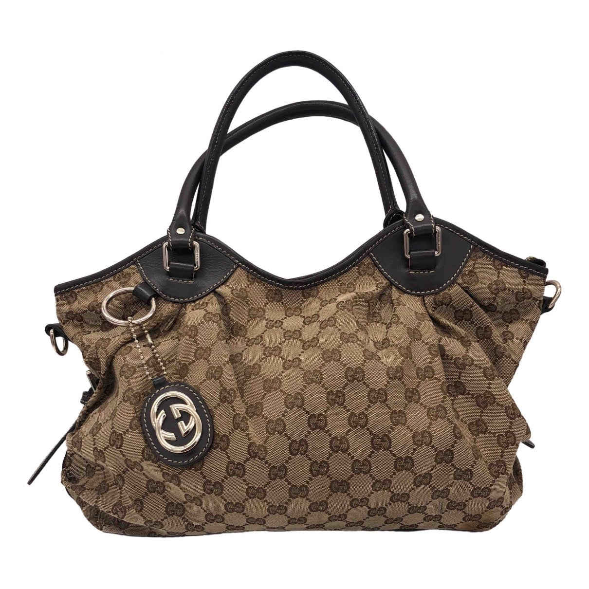 Gucci camel cloth handbag