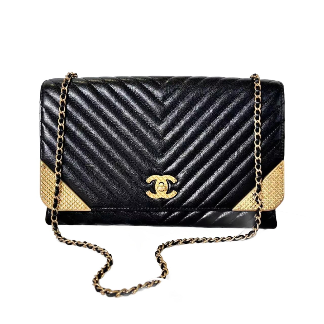 Chanel Chevron Rock Corner Studded Edge Clutch Bag