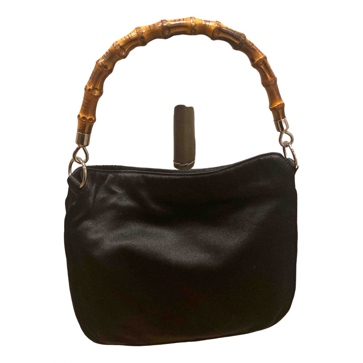 Gucci bamboo black silk handbag