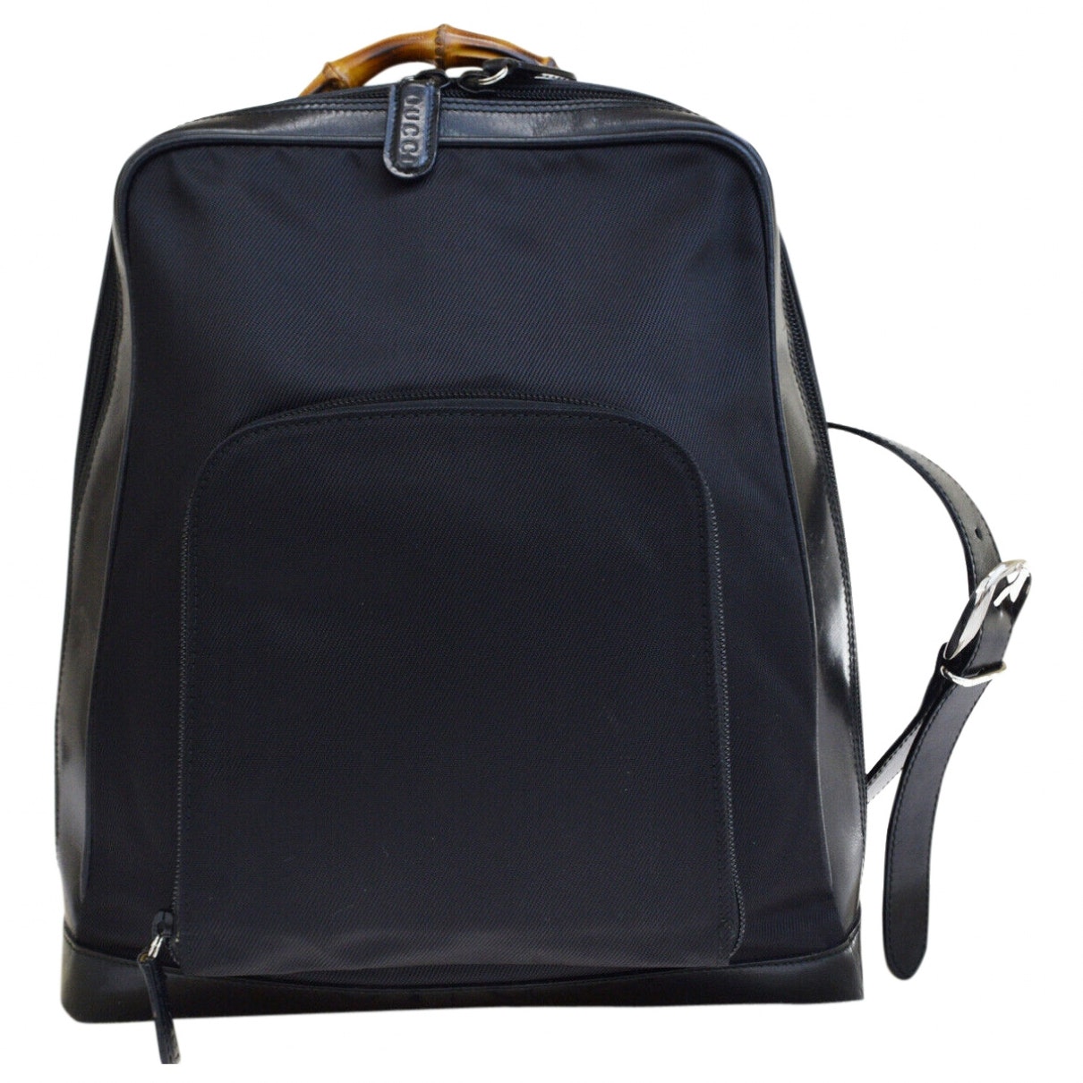 Gucci black patent leather backpacks