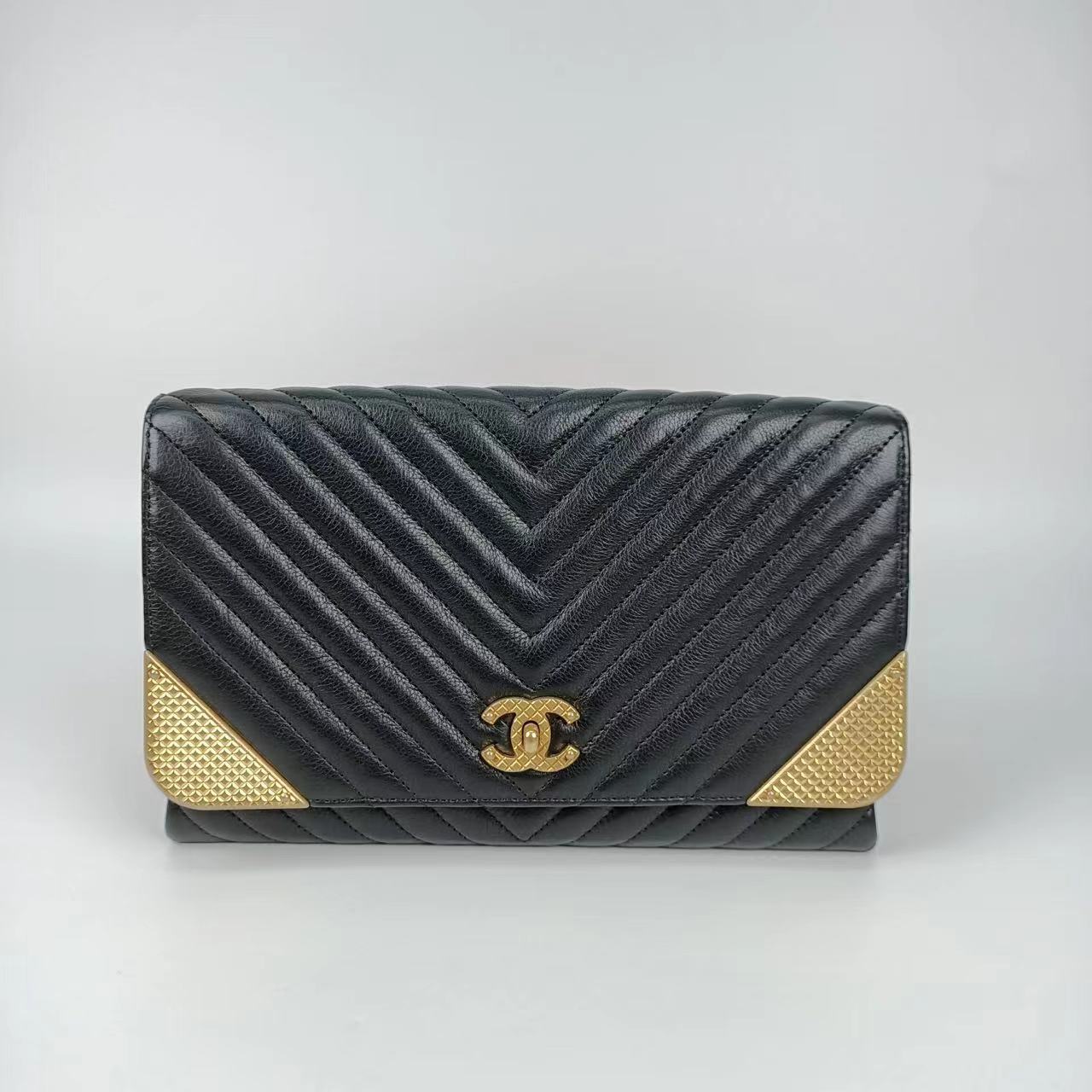 Chanel Chevron Rock Corner Studded Edge Clutch Bag