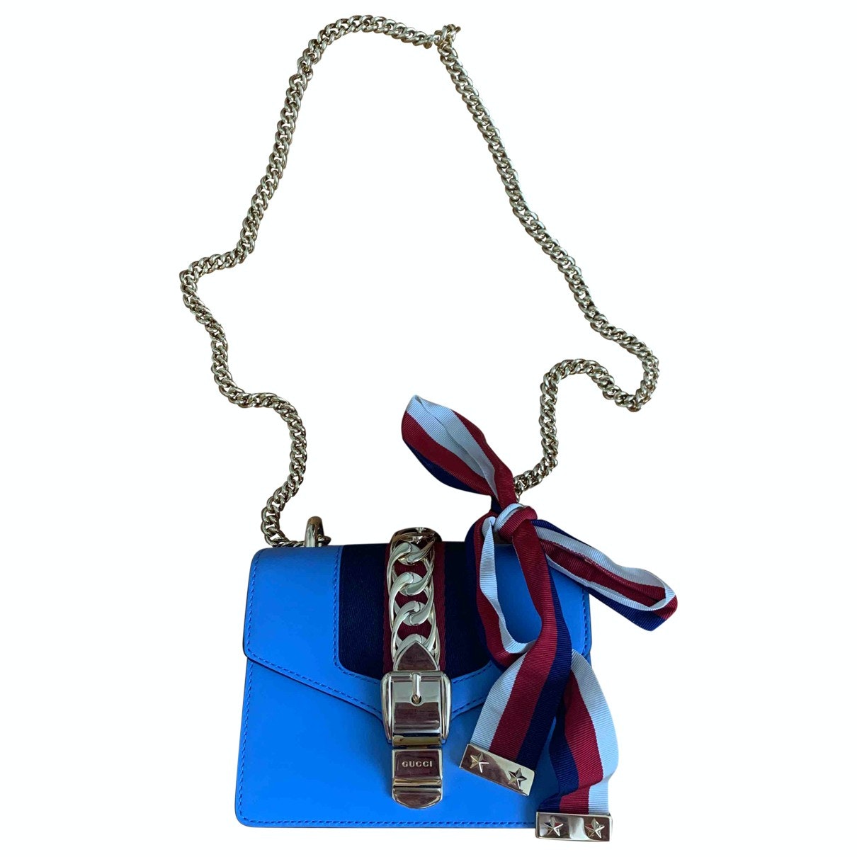 Gucci sylvie blue leather handbag