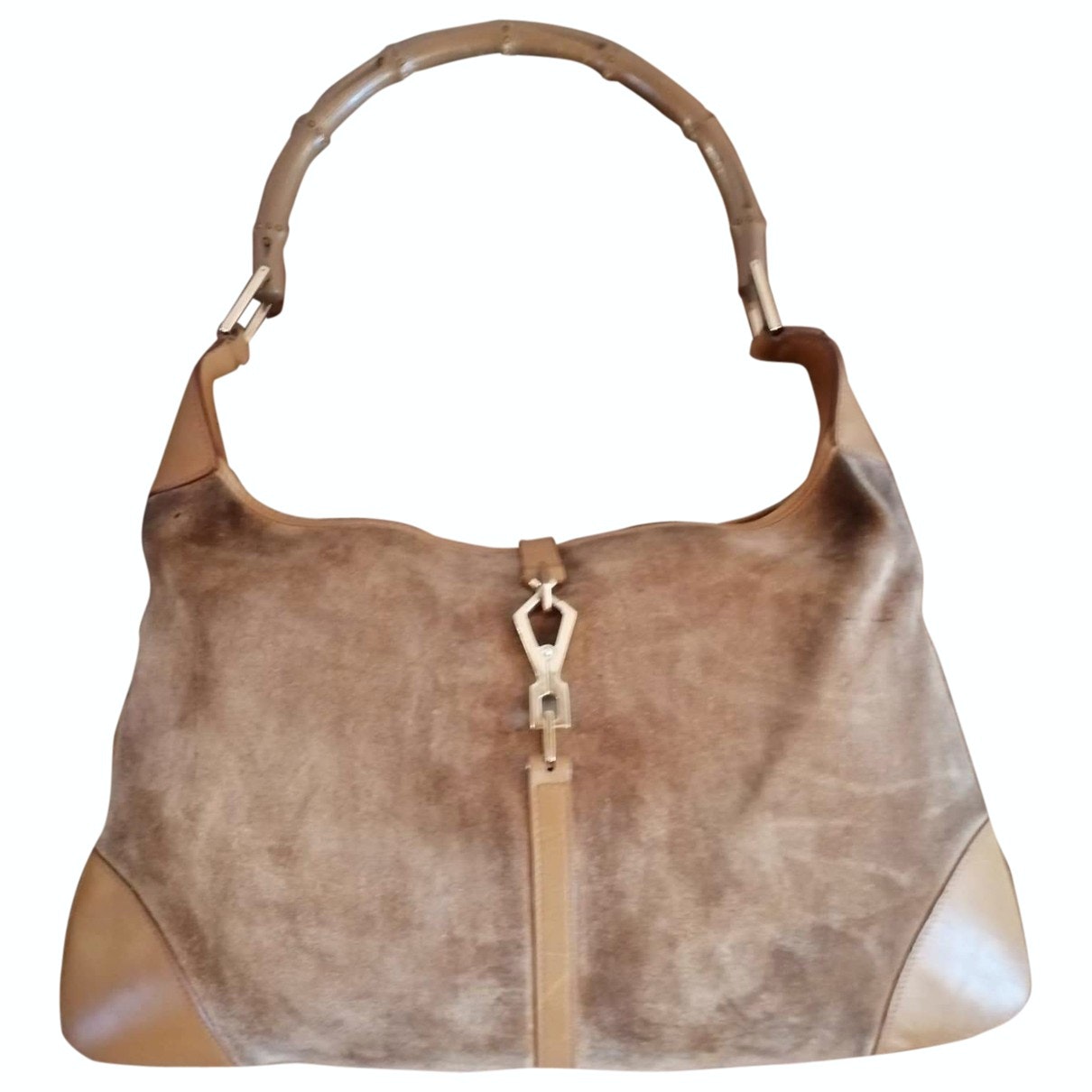Gucci bamboo beige suede handbag