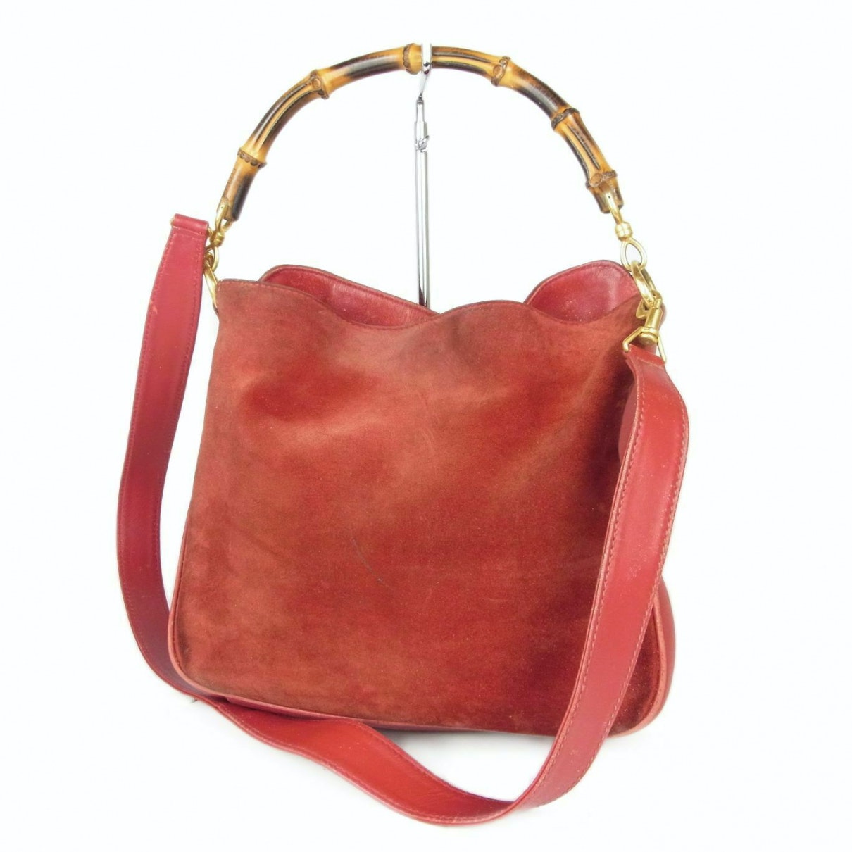 Gucci bamboo red leather handbag