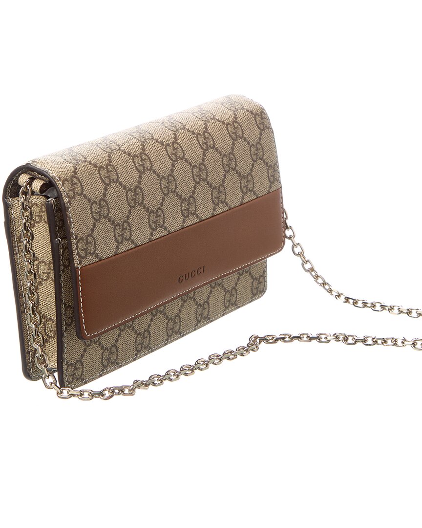 Gucci Gg Emblem Gg Supreme Canvas & Leather Wallet On Chain