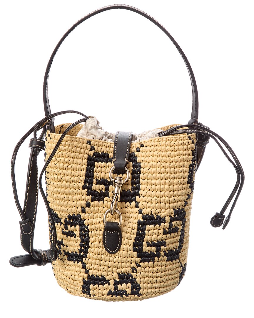 Gucci Gg Leather-Trim Bucket Bag