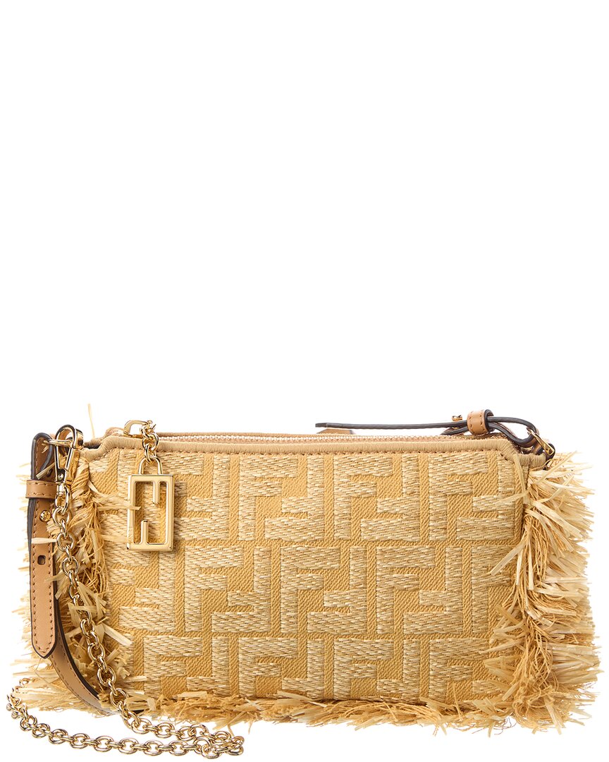 Fendi Handbag Baguette Ff Jacquard & Pouch Raffia Beige Shoulder Bag