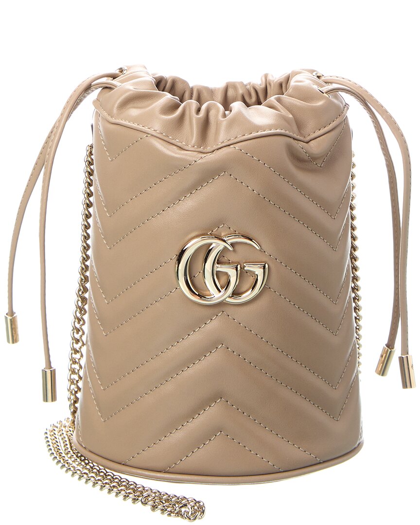 Gucci Gg Marmont Mini Leather Bucket Bag, Brown