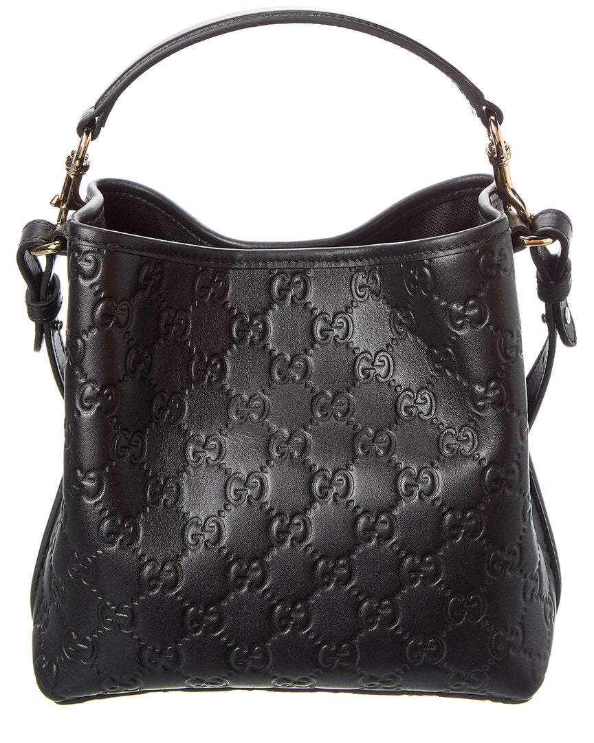 Gucci Gg Mini Emblem Leather Bucket Bag
