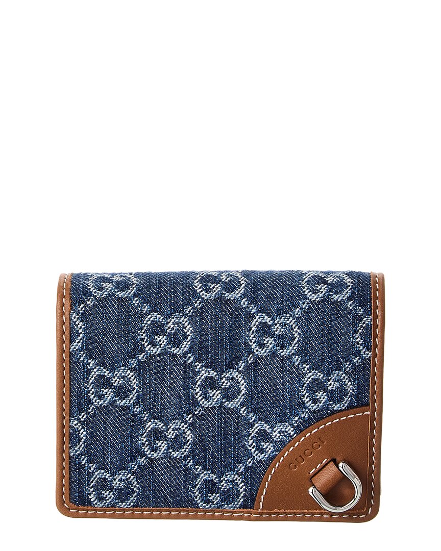 Gucci Gg Emblem Gg Denim & Leather Wallet, Blue