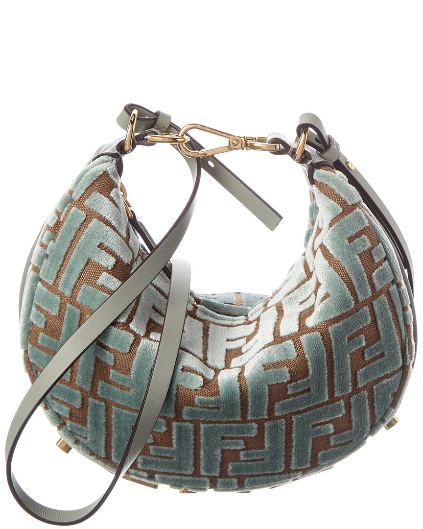 Fendi Handbag graphy Ff Jacquard Velvet & Hobo Bag Leather Green Mini Hobo Bag 3