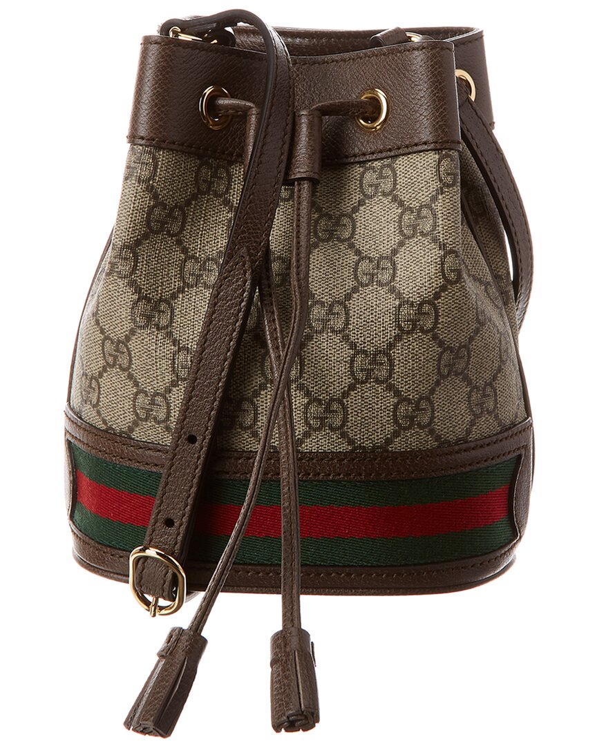 Gucci Ophidia Mini Gg Supreme Canvas & Leather Bucket Bag, Brown