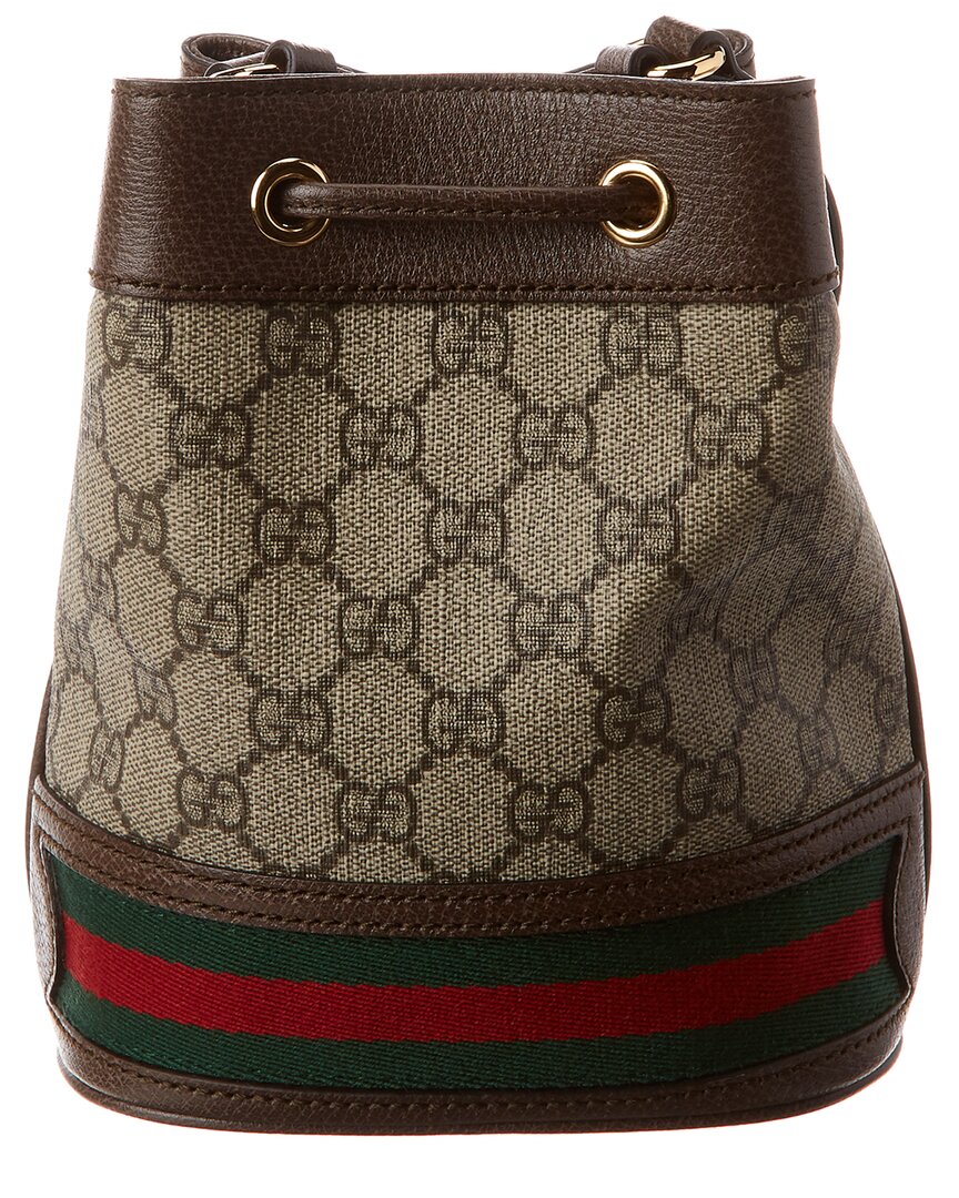 Gucci Ophidia Mini Gg Supreme Canvas & Leather Bucket Bag, Brown